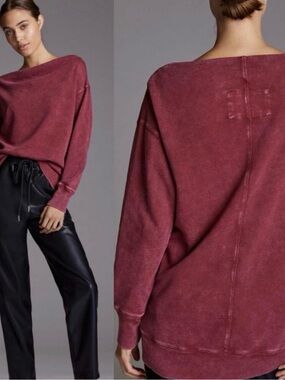 Pilcro wide neck off shoulder Washed washed burgundy Pullover Sweatshirt small